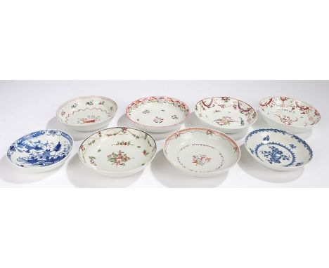 Collection of 18th Century porcelain saucers, to include First period Worcester, New Hall circa 1800, a collection of floral 