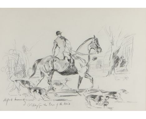 After Alfred Munnings, pencil sketch titled "a study for the Edge of the wood" signed in pencil, 43cm x 30cm