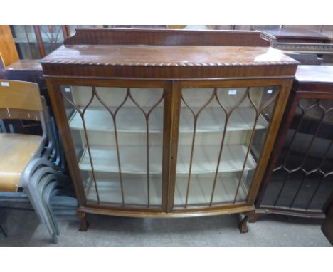 Two mahogany display cabinets and a sofa table 