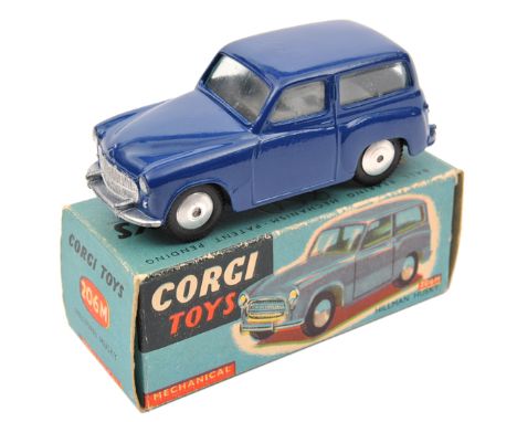 Corgi Toys Hillman Husky (206M). An early example in dark blue with mechanical motor. In correct early style all blue box. Ve