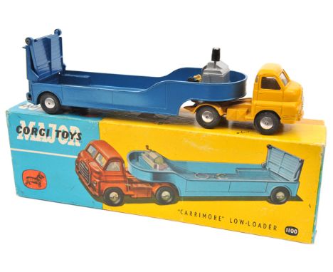 Corgi Major Toys ‘Carrimore Low-Loader’ (1100). Bedford ‘S’ type tractor unit in yellow, with metallic blue trailer, complete