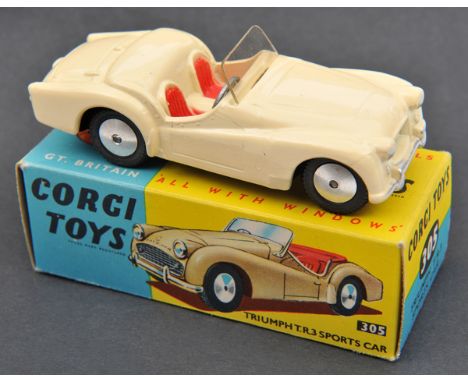 Corgi Toys Triumph TR3 Sports Car (305). An example in cream with red seats. Boxed. Vehicle Mint. Plate 4