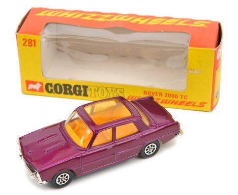 Corgi Whizzwheels Rover 2000 TC (281). In metallic purple with yellow interior. Boxed, minor wear. Vehicle Mint. Plate 1