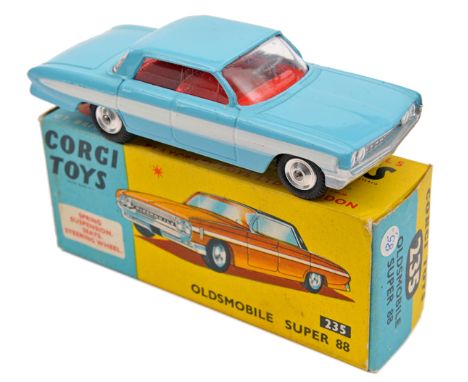 Corgi Toys Oldsmobile Super 88 (235). An example in light blue with white flash to sides and red interior. Boxed, price? in p