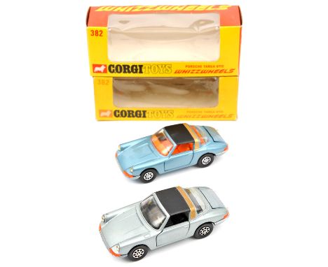 2 Corgi Whizzwheels Porsche Targa 911s (382). Both exported examples, each an unusual variation. One in almost silver (very p