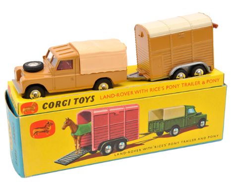 Corgi Toys Gift Set 2 Land-Rover with ‘Rice’s’ Pony Trailer and Pony. 2nd type with series 2 Land-Rover, vehicle and trailer 