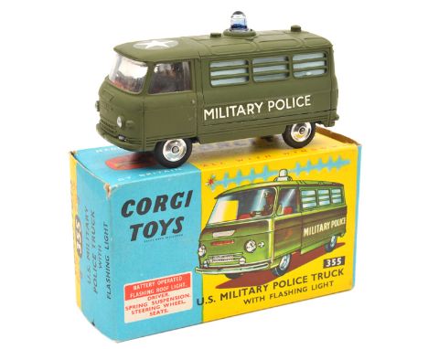 Corgi Toys U.S. Military Police Truck (Commer) with flashing light (355). In matt olive green with red interior. Flashing lig