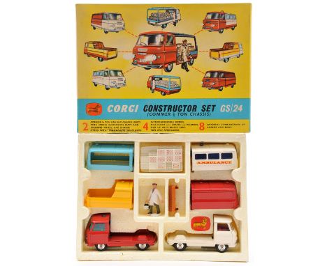 Corgi Toys Constructor Set GS/24 (Commer ¾ Ton Chassis). Comprising two Commer flatbeds plus 4 interchangeable rear bodies, -