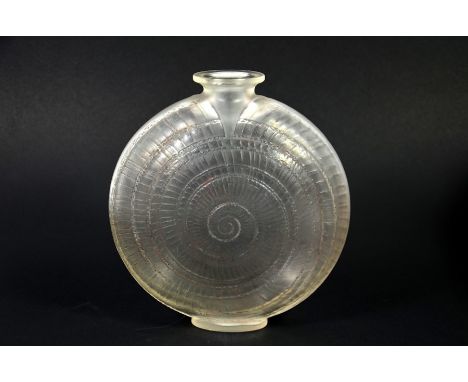 Rene Lalique, a frosted glass Escargot vase, model 931, designed circa 1920, moonflask form, moulded signature R Lalique and 