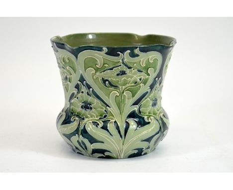 William Moorcroft, a Florian Poppy jardiniere, circa 1900, incised mark WM Des, underglaze blue numbers and printed registrat