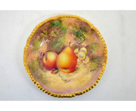 A Royal Worcester fruit painted plate, signed Lewis, pears and grapes, 15cm diameter