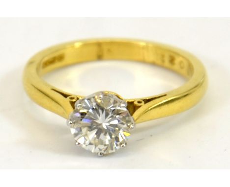 Brilliant cut diamond single stone ring, stone approx 1.25cts, colour: G/H, clarity: Vs, mounted in 18ct yellow and white gol