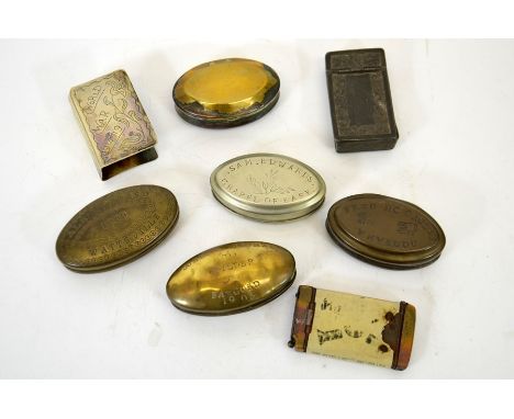 A collection of brass snuff boxes, variously engraved, Albert Speed, 1909, Wattsville, Sam Edwards Chapel of Peace, John Thho