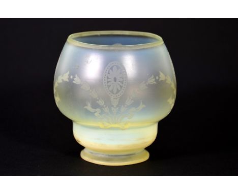 John Walsh Walsh, a small straw opal glass light shade, circa 1908, double ogee form, etched with wreath and medallion design