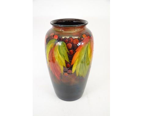 Walter Moorcroft, a large flambe glaze Leaf and fruit vase, shouldered form, circa 1945, signed, impressed marks, height 43cm