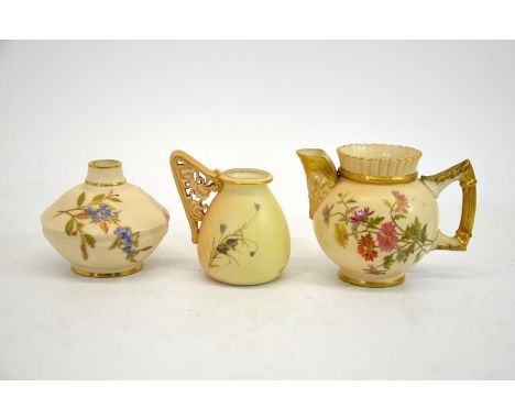 Two Royal Worcester blush ivory jugs and a vase, height 10cm (3)