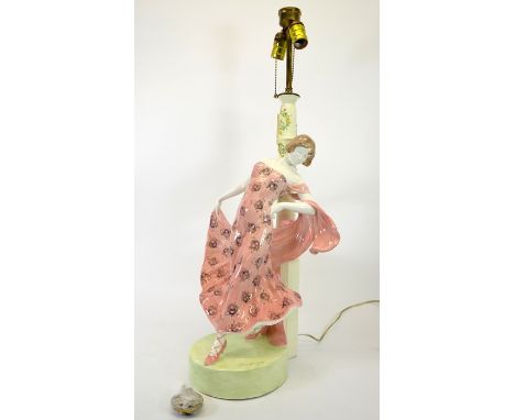 Helmut Lindner for Goldscheider, a large figural lamp in a form of a flamenco dancer, circa 1913, model 4609, pink floral dre