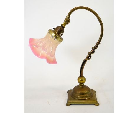 After W A S Benson, an Arts and Crafts brass and copper table lamp, after model 1192, on a share base dome and spherical knop