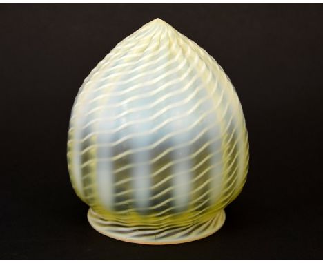 John Walsh Walsh for W A S Benson, an Arts and Crafts glass light shade, straw opal optic ribbed ovoid form with opaque wryth
