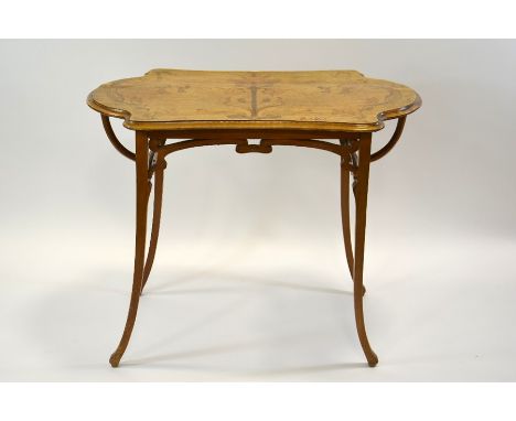 Emile Galle, an Art Nouveau marquetry side table, circa 1900, the quatrelobed rectangular top inlaid with marquetry iris and 