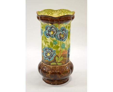 Leon Solon and John Wadsworth for Minton, a very large Secessionist vase, 1902, of lobed cylindrical form, tubelined turquois