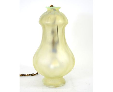 John Walsh Walsh, a large Arts and Crafts opalescent glass light shade, frosted double gourd form, optic moulded diaper patte