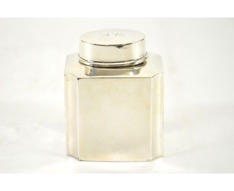 A Victorian silver tea caddy, chamfered cuboid form, James Deakin and Son, Chester 1898, 7.5cm high, 1.97ozt
