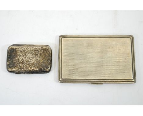 A George VI silver cigarette case, engine turned, together with an Edwardian etched cigarette case, Birmingham 1909 and 1939,