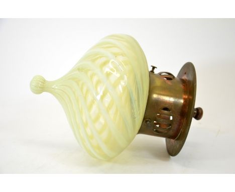 James Powell and Sons, Whitefriars, an Arts and Crafts opalescent glass and copper light fitting, the straw opal shade of oni