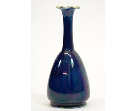 Christopher Dresser of Linthorpe, a small art pottery vase, inverted amphora form with elongated neck and crimped rim, blue i