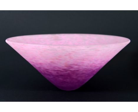 Schneider, an art glass light shade, conical form, cased motteld purple and pink, signed, 11.5cm high, 3cm fixing, 27cm rim