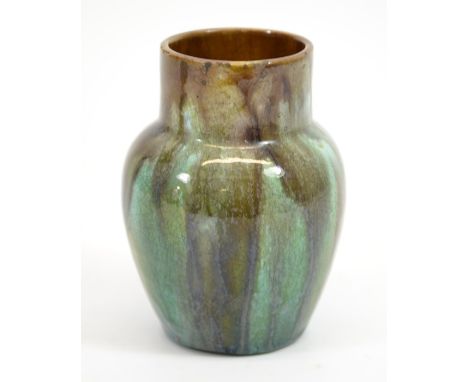 Christopher Dresser for Linthorpe (attributed), an Art Pottery small vase, circa 1890, of shouldered form, marbled drip brown