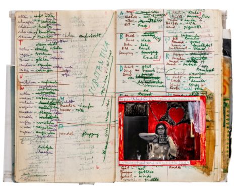 Nachlass Rudolf Rieser - - Roth, Dieter und Dorothy Iannone. Collagiertes Scrapbook. Mit 14 übermalten Postkarten, 9 (1 übera