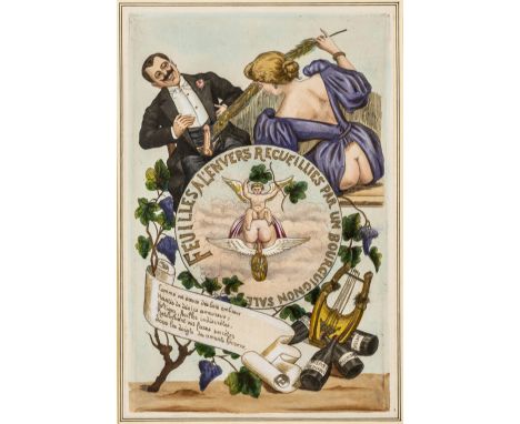 Feuilles à l'envers recueillies par un bourguignon salé. 13 (inkl. Titel, statt wohl 14) kolorierte Radierungen mit gereimten