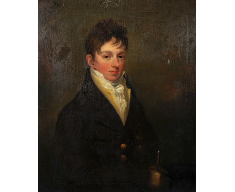 Early 19th Century English School. Portrait of a Man, Wearing a Brown Coat and a Yellow waistcoat, Oil on Canvas laid down, 3