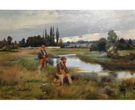 Percy W I Buckman (1865-1935) British. 'Trout Fishing', Study of a Man Fishing on the Axe River, Oil on Canvas, Signed and Da