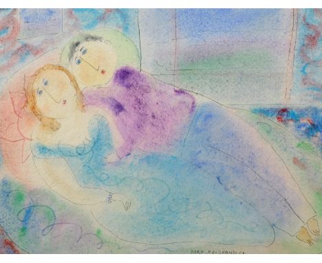 Dora Holzhandler (1928-2015) French/British. A Couple Lying in on a Sofa, Watercolour, Signed, 8" x 10.5".