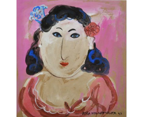 Dora Holzhandler (1928-2015) French/British. Portrait of a Lady, Mixed Media, Signed and Dated '97, 11.5" x 11".