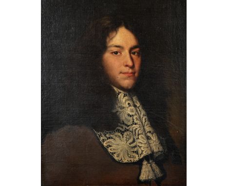 Circle of Justus Sustermans (1597-1681) Flemish. Portrait of a Man, Wearing a Black Coat and White Jabot, Unfinished, Oil on 