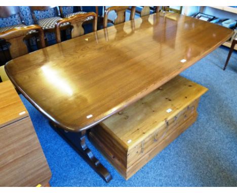 Ercol elm refectory style dining table with rounded oblong top, 182cm long