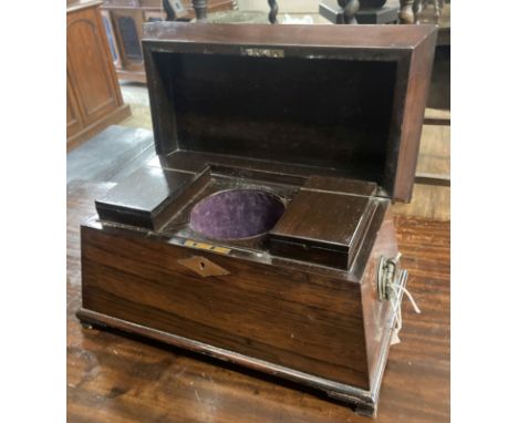 A Victorian rosewood sarcophagus tea caddy, width 34cm, depth 19cm, height 22cm