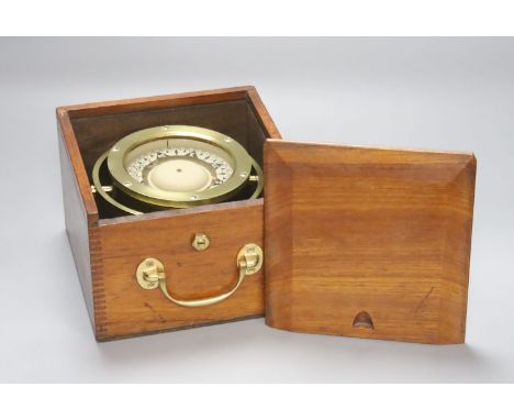 A mahogany cased brass marine compass on gimbal, marked F Smith &amp; Son, Southampton.