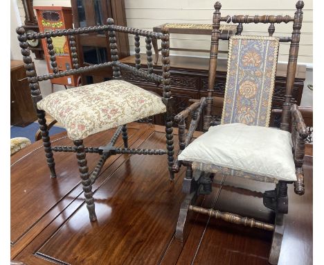 A Victorian child's rocking chair, width 33cm, depth 47cm, height 74cm together with a Victorian bobbin turned corner armchai