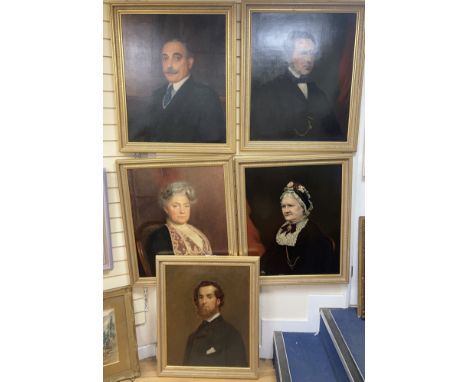 English School c.1890, two pairs of oils on canvas, Portraits of a husband and wife, 75 x 62cm and a single portrait of a gen