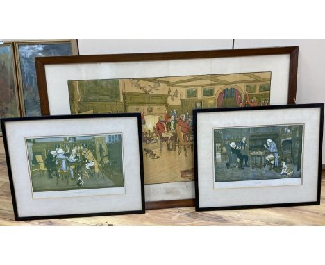 Cecil Aldin, colour print, 'The Cottesbrook Hunt', 49 x 80cm and a pair of later Aldin colour prints