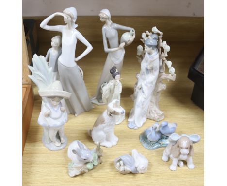 Four pieces of Lladro porcelain and assorted Nao etc (10)