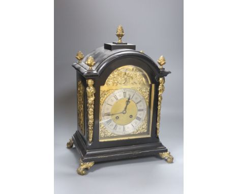 A late Victorian ebonised bracket clock, height 37cm, French drum movement
