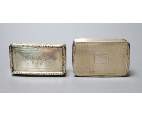 A William IV engine turned silver snuff box, Joseph Wilmore, Birmingham, 1836, 72mm and one other silver snuff box, Birmingha