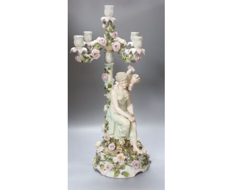 A large 19th century Sitzendorf porcelain figural candelabrum, height 62cm