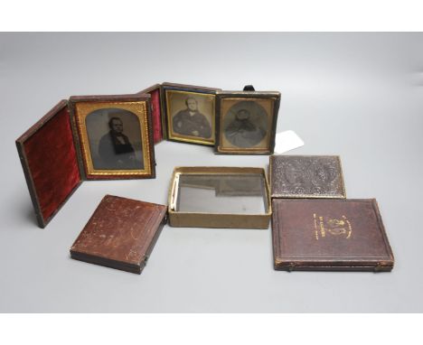 Two Victorian Daguerreotype cased portraits, four Ambrotype portraits and various glass slides